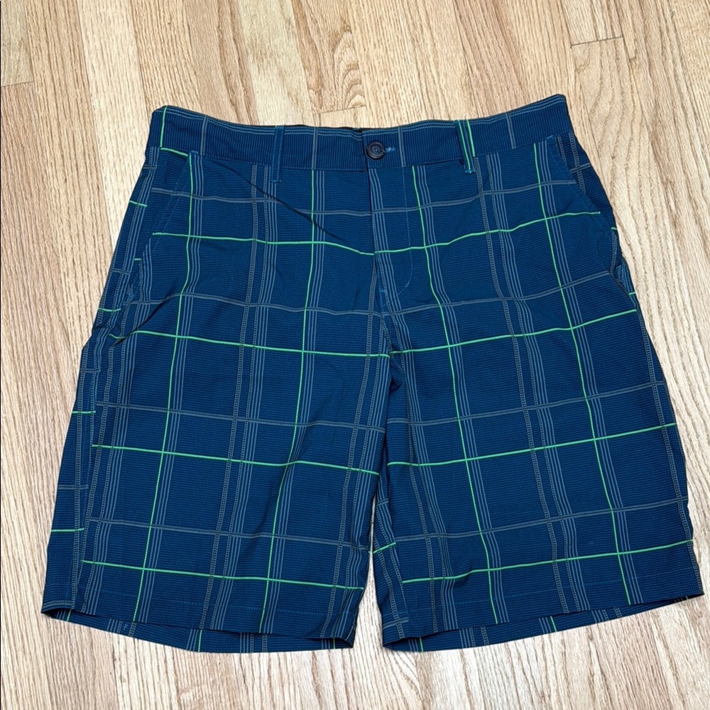 Golf Shorts Men's Blue and Green Plaid Stretch